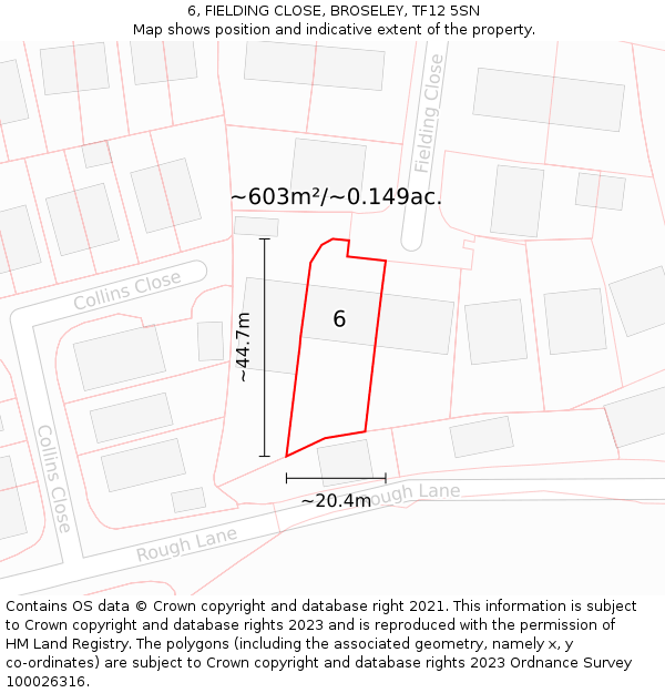 6, FIELDING CLOSE, BROSELEY, TF12 5SN: Plot and title map