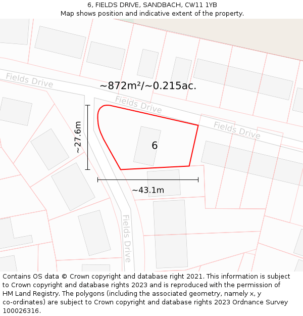6, FIELDS DRIVE, SANDBACH, CW11 1YB: Plot and title map