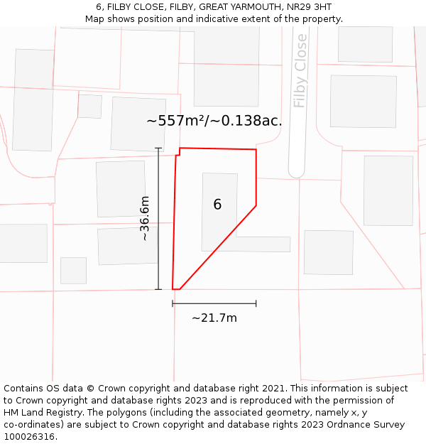 6, FILBY CLOSE, FILBY, GREAT YARMOUTH, NR29 3HT: Plot and title map