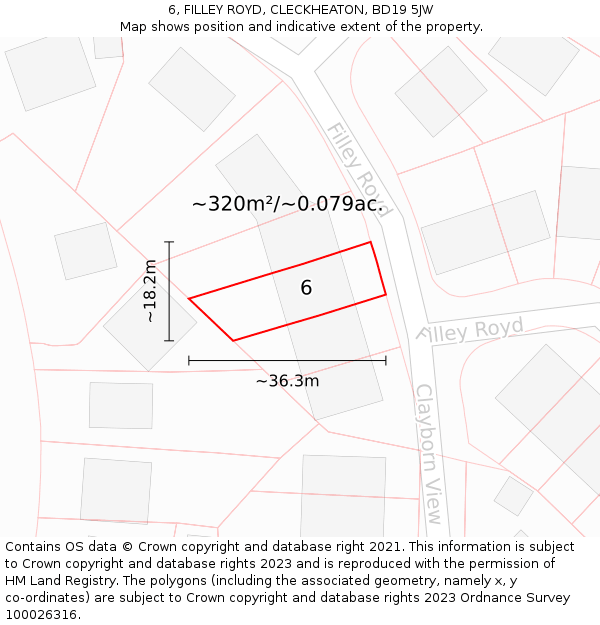 6, FILLEY ROYD, CLECKHEATON, BD19 5JW: Plot and title map