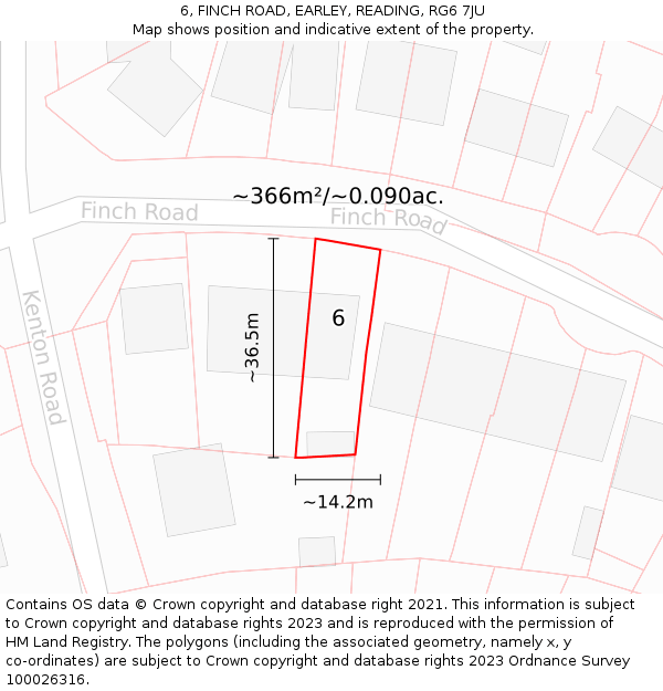 6, FINCH ROAD, EARLEY, READING, RG6 7JU: Plot and title map