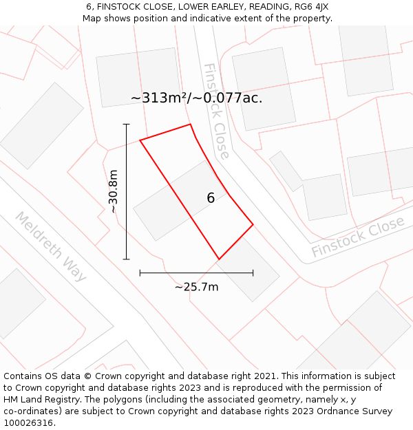 6, FINSTOCK CLOSE, LOWER EARLEY, READING, RG6 4JX: Plot and title map