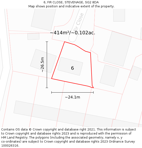 6, FIR CLOSE, STEVENAGE, SG2 8DA: Plot and title map