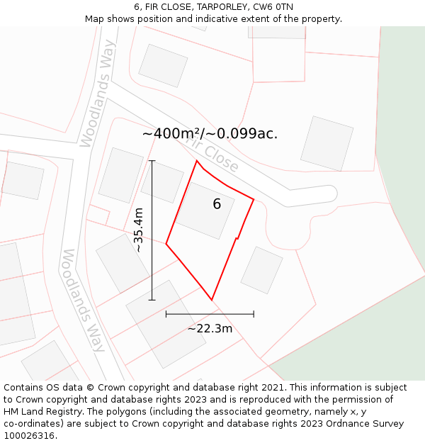 6, FIR CLOSE, TARPORLEY, CW6 0TN: Plot and title map