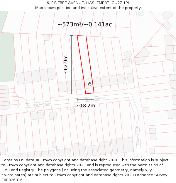 6, FIR TREE AVENUE, HASLEMERE, GU27 1PL: Plot and title map