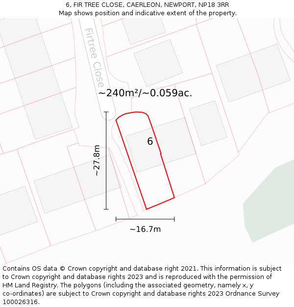 6, FIR TREE CLOSE, CAERLEON, NEWPORT, NP18 3RR: Plot and title map
