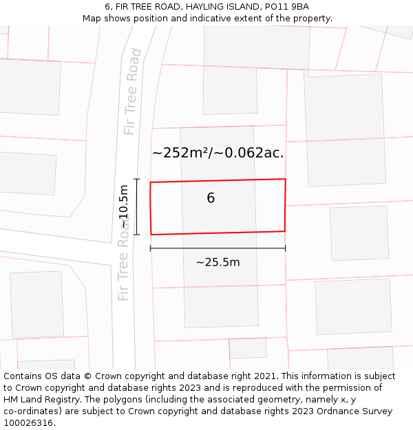 6, FIR TREE ROAD, HAYLING ISLAND, PO11 9BA: Plot and title map
