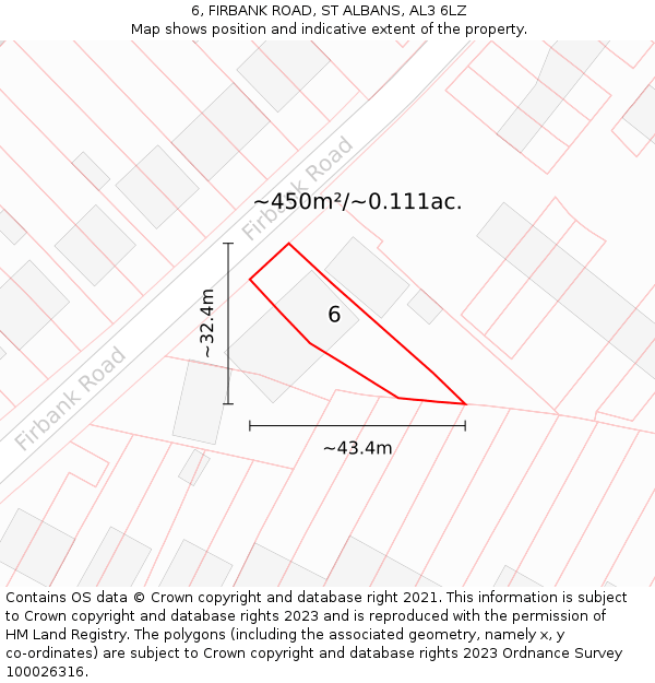 6, FIRBANK ROAD, ST ALBANS, AL3 6LZ: Plot and title map