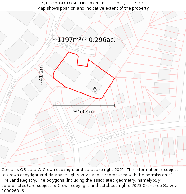 6, FIRBARN CLOSE, FIRGROVE, ROCHDALE, OL16 3BF: Plot and title map