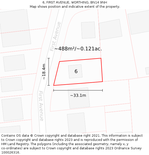 6, FIRST AVENUE, WORTHING, BN14 9NH: Plot and title map