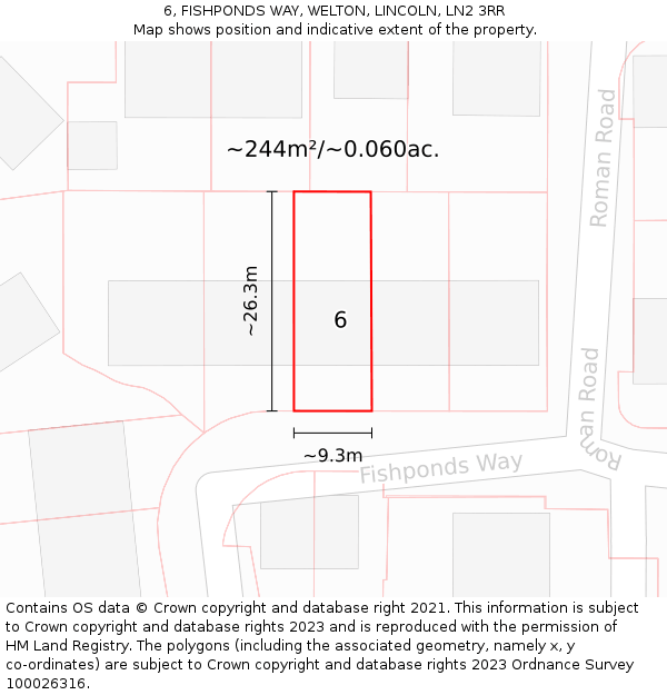 6, FISHPONDS WAY, WELTON, LINCOLN, LN2 3RR: Plot and title map