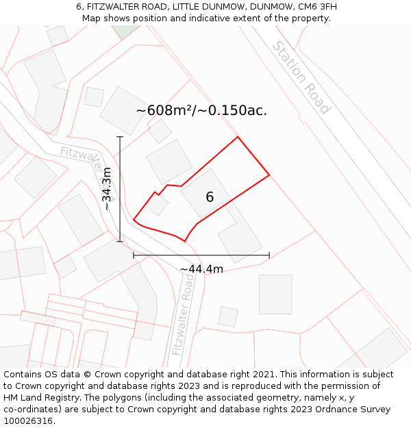 6, FITZWALTER ROAD, LITTLE DUNMOW, DUNMOW, CM6 3FH: Plot and title map