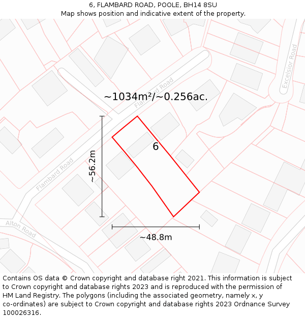 6, FLAMBARD ROAD, POOLE, BH14 8SU: Plot and title map