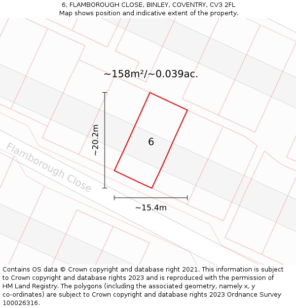 6, FLAMBOROUGH CLOSE, BINLEY, COVENTRY, CV3 2FL: Plot and title map