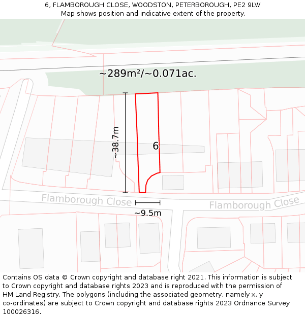 6, FLAMBOROUGH CLOSE, WOODSTON, PETERBOROUGH, PE2 9LW: Plot and title map