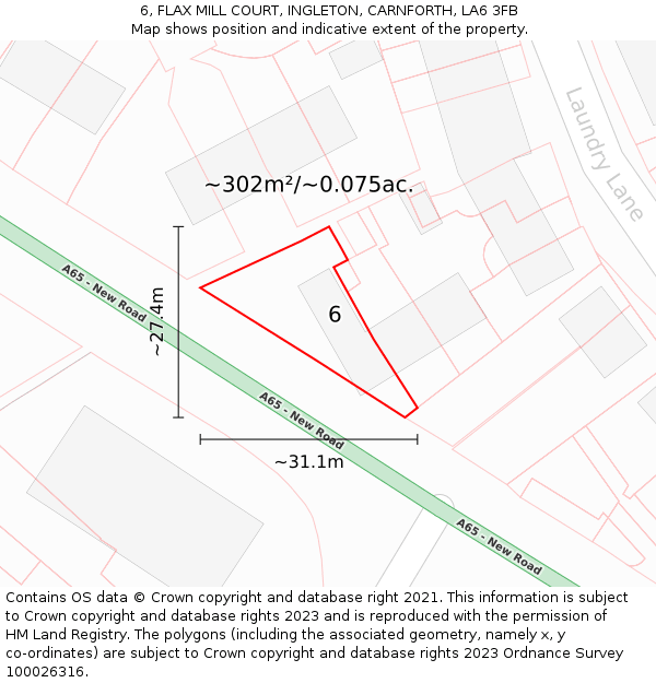 6, FLAX MILL COURT, INGLETON, CARNFORTH, LA6 3FB: Plot and title map