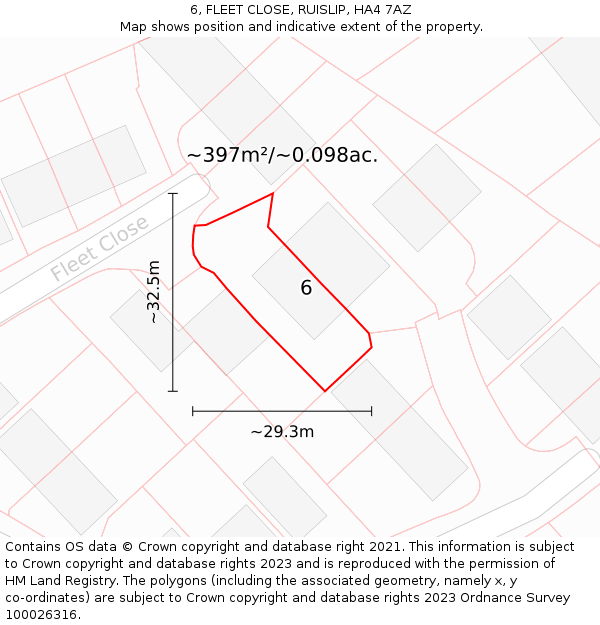 6, FLEET CLOSE, RUISLIP, HA4 7AZ: Plot and title map