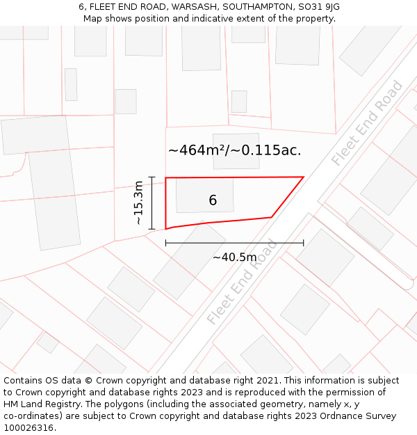 6, FLEET END ROAD, WARSASH, SOUTHAMPTON, SO31 9JG: Plot and title map