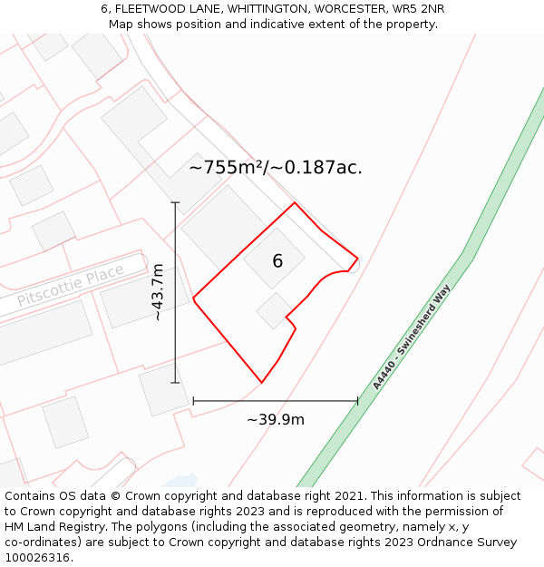 6, FLEETWOOD LANE, WHITTINGTON, WORCESTER, WR5 2NR: Plot and title map