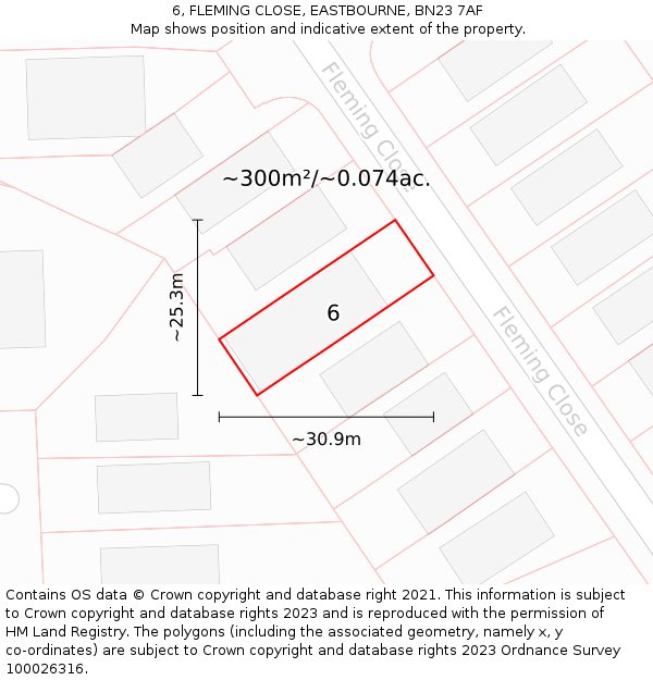6, FLEMING CLOSE, EASTBOURNE, BN23 7AF: Plot and title map