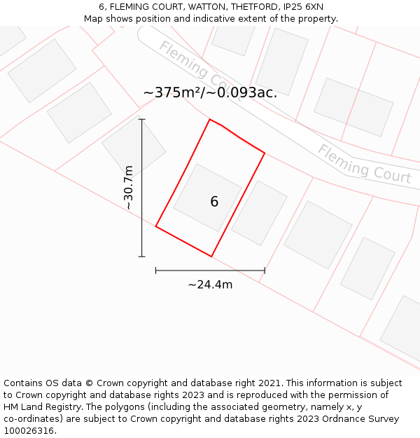 6, FLEMING COURT, WATTON, THETFORD, IP25 6XN: Plot and title map