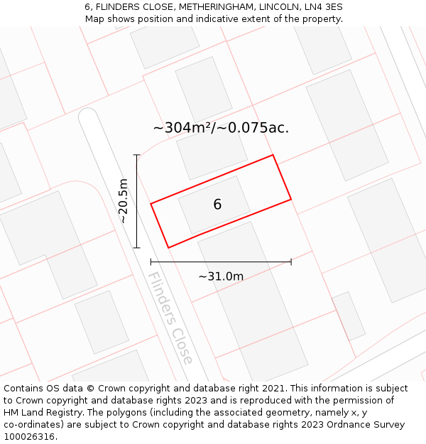 6, FLINDERS CLOSE, METHERINGHAM, LINCOLN, LN4 3ES: Plot and title map
