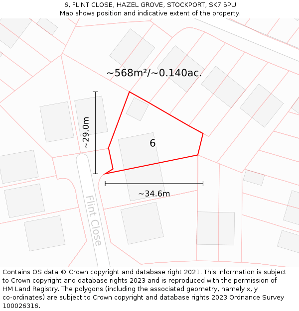 6, FLINT CLOSE, HAZEL GROVE, STOCKPORT, SK7 5PU: Plot and title map