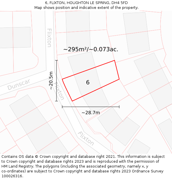 6, FLIXTON, HOUGHTON LE SPRING, DH4 5FD: Plot and title map