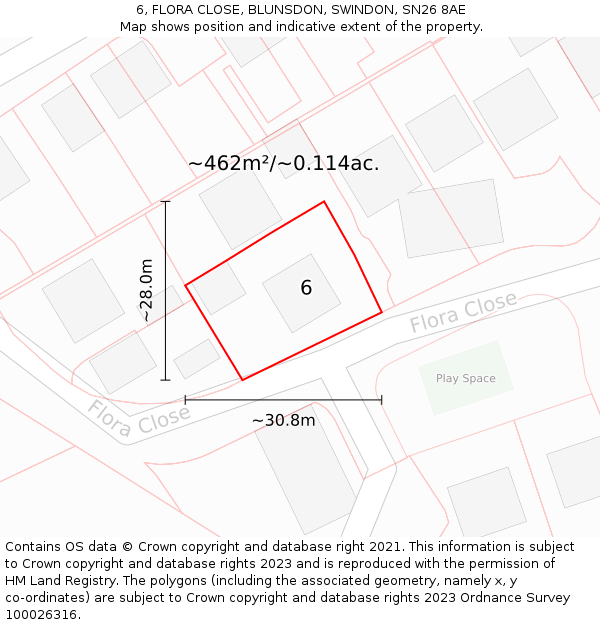 6, FLORA CLOSE, BLUNSDON, SWINDON, SN26 8AE: Plot and title map