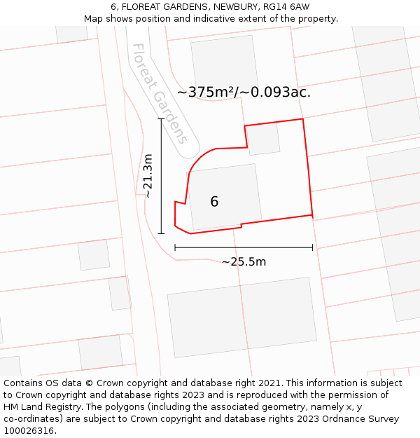 6, FLOREAT GARDENS, NEWBURY, RG14 6AW: Plot and title map