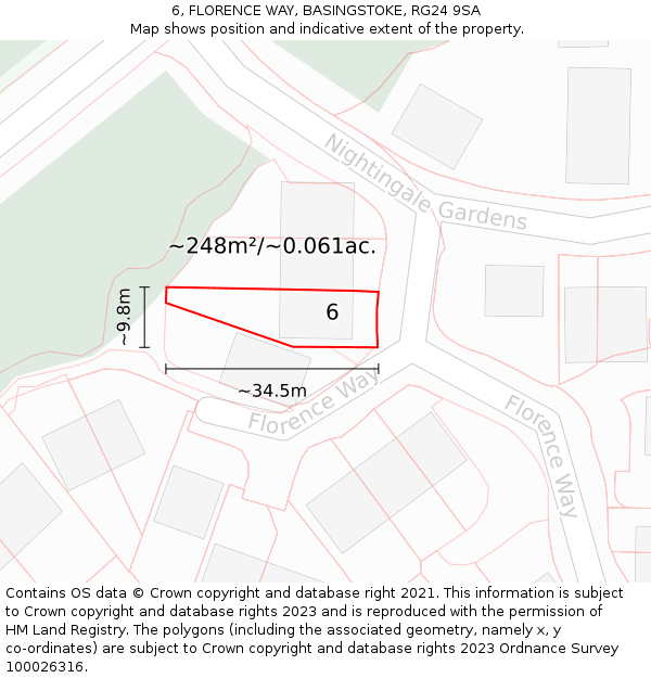 6, FLORENCE WAY, BASINGSTOKE, RG24 9SA: Plot and title map