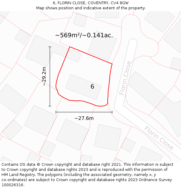 6, FLORIN CLOSE, COVENTRY, CV4 8GW: Plot and title map