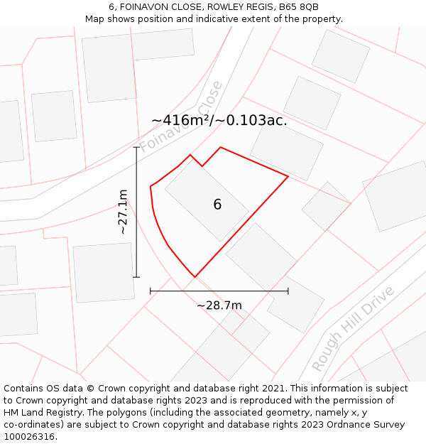 6, FOINAVON CLOSE, ROWLEY REGIS, B65 8QB: Plot and title map