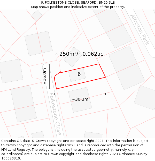 6, FOLKESTONE CLOSE, SEAFORD, BN25 3LE: Plot and title map