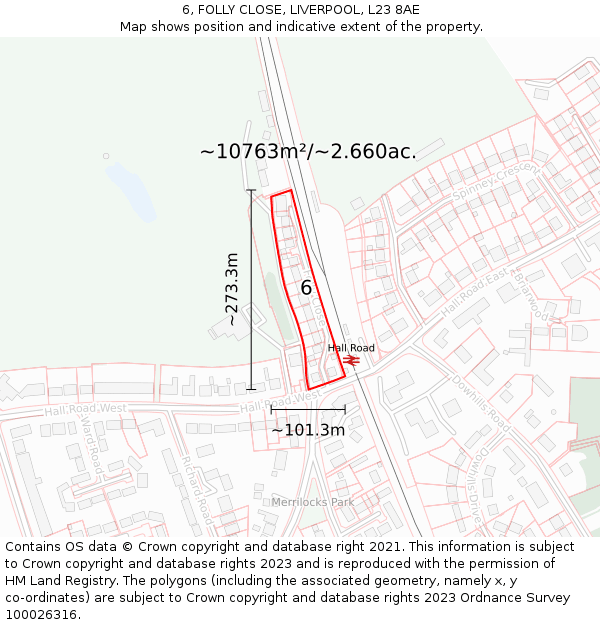 6, FOLLY CLOSE, LIVERPOOL, L23 8AE: Plot and title map