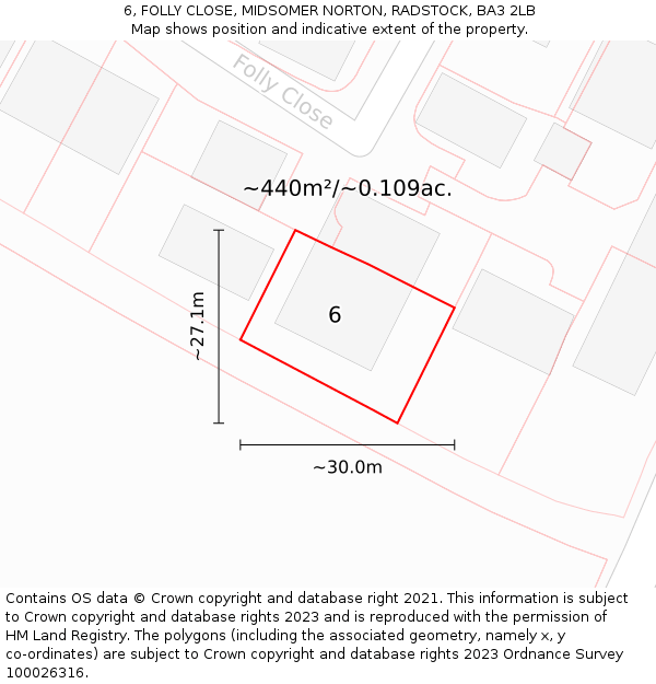 6, FOLLY CLOSE, MIDSOMER NORTON, RADSTOCK, BA3 2LB: Plot and title map