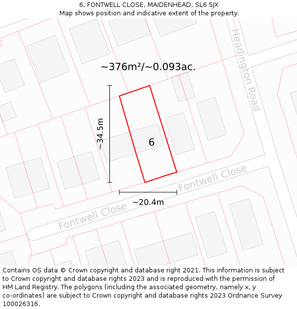 6, FONTWELL CLOSE, MAIDENHEAD, SL6 5JX: Plot and title map