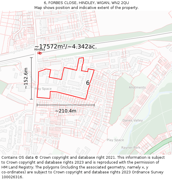 6, FORBES CLOSE, HINDLEY, WIGAN, WN2 2QU: Plot and title map