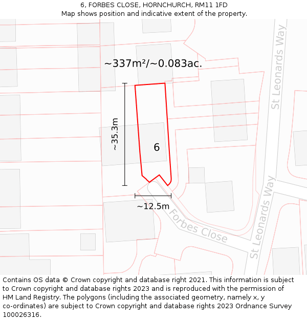 6, FORBES CLOSE, HORNCHURCH, RM11 1FD: Plot and title map