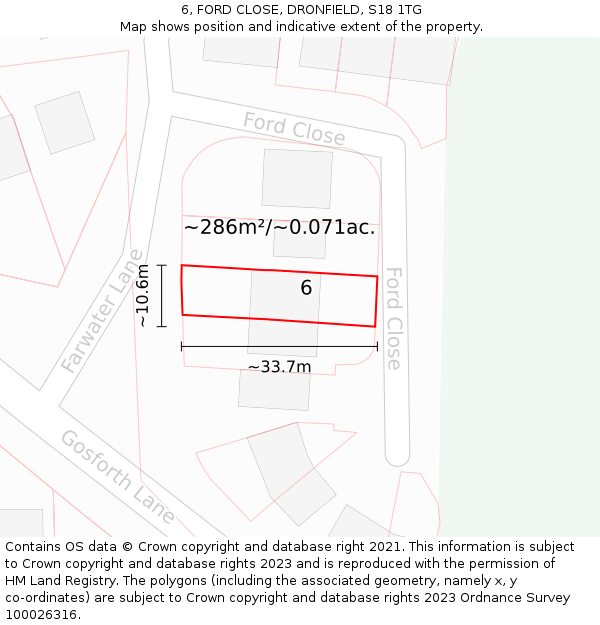 6, FORD CLOSE, DRONFIELD, S18 1TG: Plot and title map