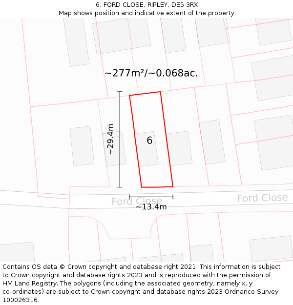 6, FORD CLOSE, RIPLEY, DE5 3RX: Plot and title map