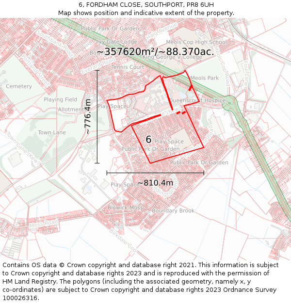 6, FORDHAM CLOSE, SOUTHPORT, PR8 6UH: Plot and title map