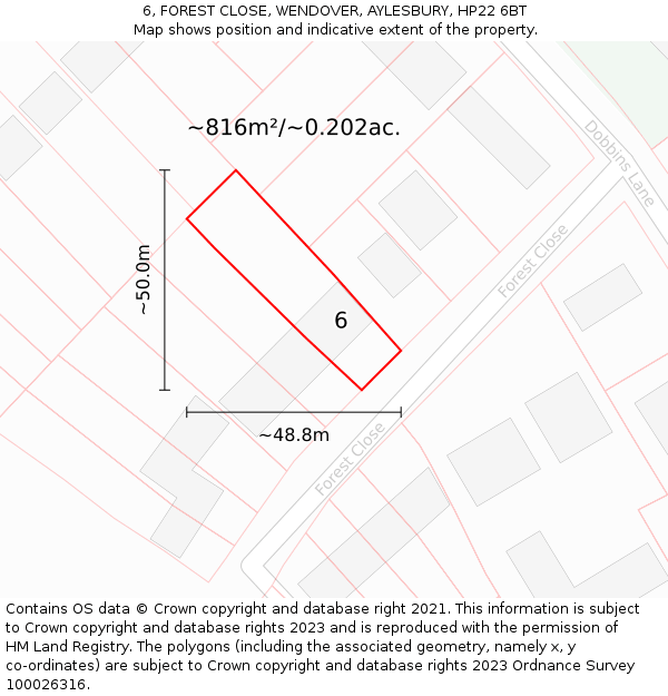 6, FOREST CLOSE, WENDOVER, AYLESBURY, HP22 6BT: Plot and title map
