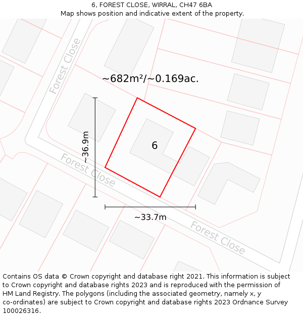 6, FOREST CLOSE, WIRRAL, CH47 6BA: Plot and title map