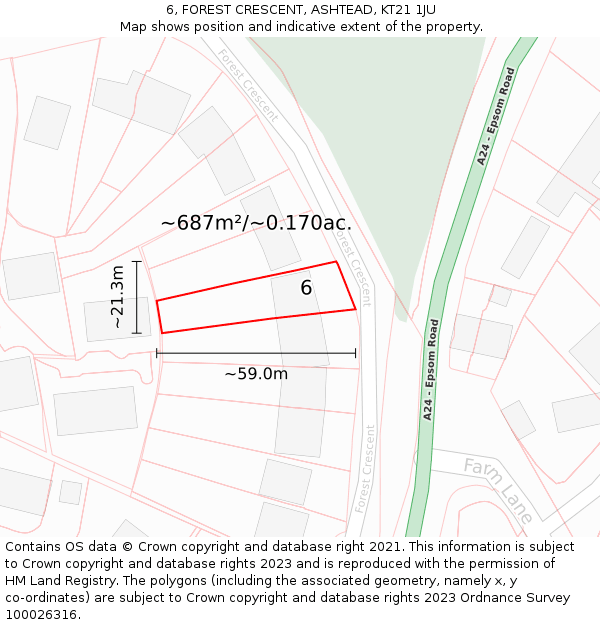 6, FOREST CRESCENT, ASHTEAD, KT21 1JU: Plot and title map