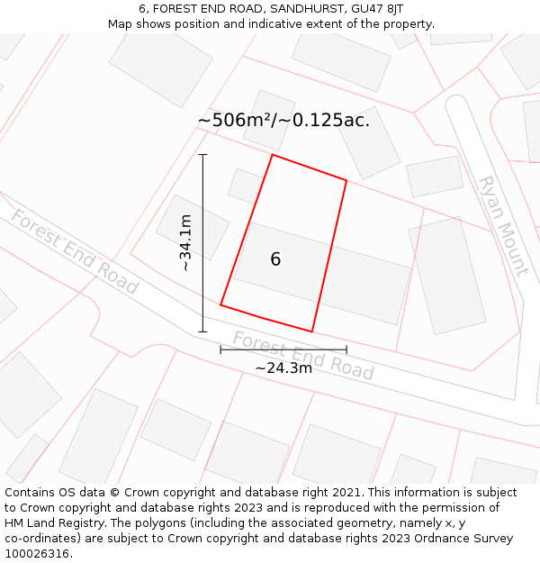 6, FOREST END ROAD, SANDHURST, GU47 8JT: Plot and title map
