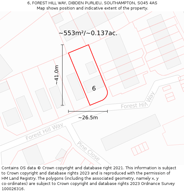 6, FOREST HILL WAY, DIBDEN PURLIEU, SOUTHAMPTON, SO45 4AS: Plot and title map
