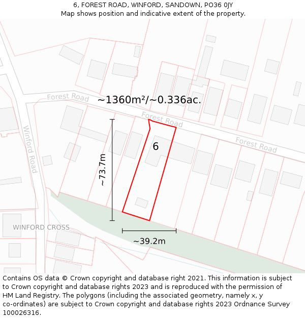 6, FOREST ROAD, WINFORD, SANDOWN, PO36 0JY: Plot and title map