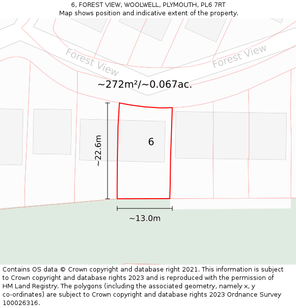 6, FOREST VIEW, WOOLWELL, PLYMOUTH, PL6 7RT: Plot and title map