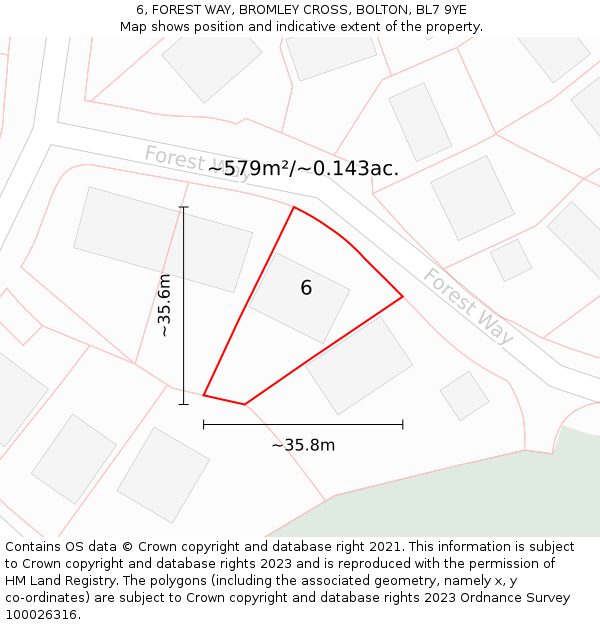 6, FOREST WAY, BROMLEY CROSS, BOLTON, BL7 9YE: Plot and title map